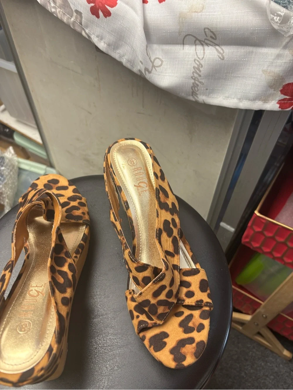 Dr. Scholl's Leopard Print Wedge Slide Sandals in Tan and Black